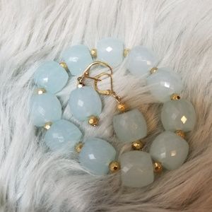 Blue Beaded Bracelet and Ear rings